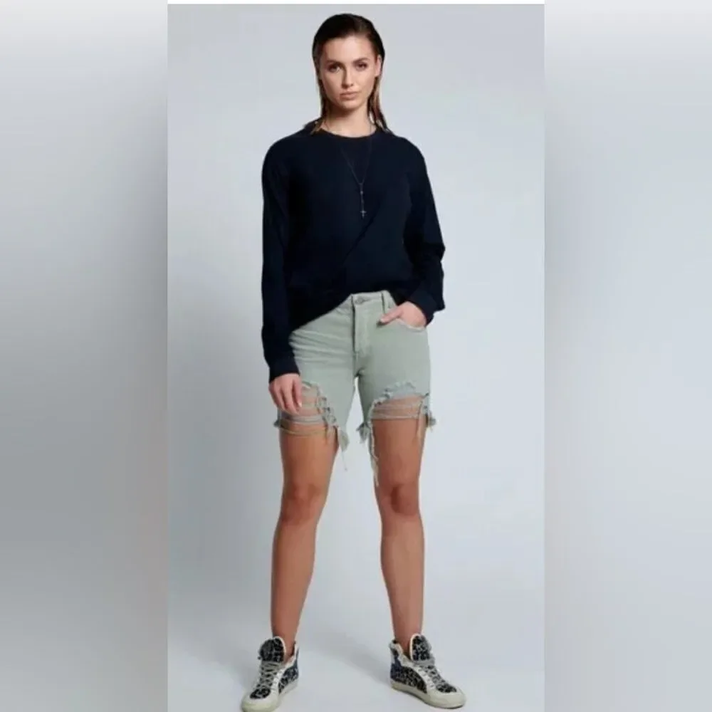 One Teaspoon Free People Stevies Long Length Boyfriend Shorts fade Khaki NWT 28